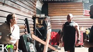 Karen gets bound up, gags on penis and double stuffed for being nosey