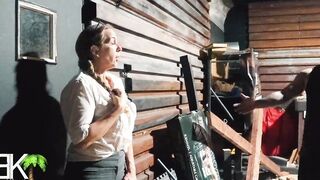 Karen gets bound up, gags on penis and double stuffed for being nosey