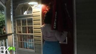 Karen gets bound up, gags on penis and double stuffed for being nosey