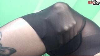 German dark haired tiny boobs nylon teenagers banged into Stockings point of view