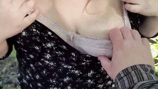 Boned a chubby hitchhiker into the woods and cum on her booty inside torn tights