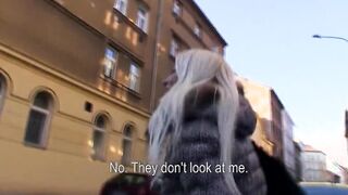 Platinum blonde Czech twat with mouth is picked up in the street and paid to screwed