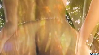 A beauty dark hair with tiny melons Enjoying extreme anal sex inside the garden