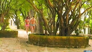 A beauty dark hair with tiny melons Enjoying extreme anal sex inside the garden