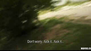 Playful red head gets nude into outdoors & is convinced to try anal sex