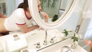 Teenagers Step Daughter Brushing Teeth Banged! pov