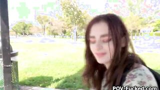 Outdoors park quickie with random turned on beauty