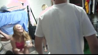Slutty blonde college pussy with mouth starts dorm room sex party Thot two