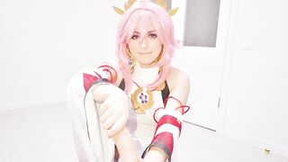 Crazy gamer's dream about Yae Miko from Genshin Impact: Hard sex until jizzed on pure pink twat