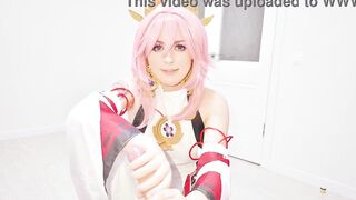 Crazy gamer's dream about Yae Miko from Genshin Impact: Hard sex until jizzed on pure pink twat