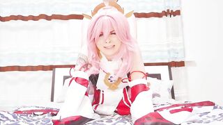 Crazy gamer's dream about Yae Miko from Genshin Impact: Hard sex until jizzed on pure pink twat