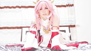 Crazy gamer's dream about Yae Miko from Genshin Impact: Hard sex until jizzed on pure pink twat