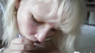My cock gets tasted by a dirty blonde