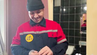 Lucky plumber fucking this dark hair sexy