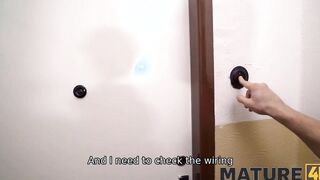 MATURE4K. Dark Haired old woman inside red hooks up with the boy