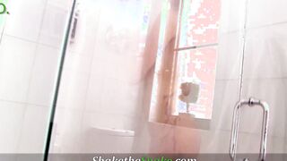Shake The Snake - Red Blowjob Beauty with Big Natural Hooters Doing Shower Masturbation