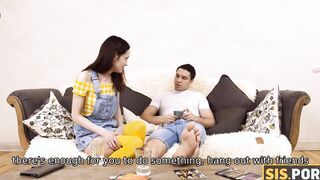 Stud promises comely stepsister all his money if they have sex