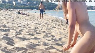 OUTSIDE BEACH - Everyone watches how she stretched her legs inside outdoors. Flashing with her vagina public.