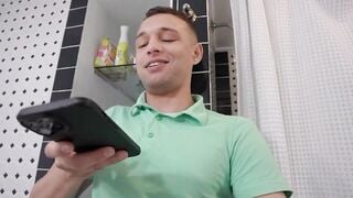 Lusty stepmom catches her stepson masturbating and wants to view what his dick looks like