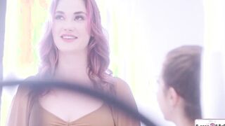 Curvy photographer rimmed by a florist