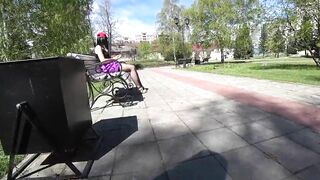Voyeur into outdoor places looks under the skirts of girls with juicy butts.
