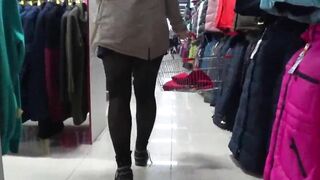 Voyeur into outdoor places looks under the skirts of girls with juicy butts.