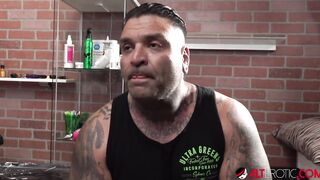 Big Titted tattooed up bombshell Amber Luke is inside the shop for a new tattoo