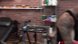 Big Titted tattooed up bombshell Amber Luke is inside the shop for a new tattoo