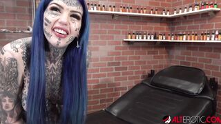 Big Titted tattooed up bombshell Amber Luke is inside the shop for a new tattoo