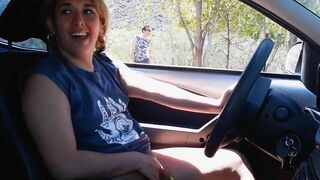 Blonde offer a fellatio to a stranger inside the park parking lot