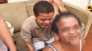 a group of latinas seduce 2 midgets and play with their tiny dicks