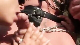 3 Way sex sub dig dick outdoor