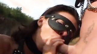 3 Way sex sub dig dick outdoor