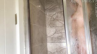 Long booty cougar Elizabeth Honey masturbates into the shower with a jet of water