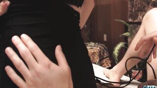Massaging his huge muscles made her turned on and she get nailed doggy style
