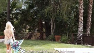 PASSION-HD Blonde Fucked With Cum Splash Facial Inside Backyard