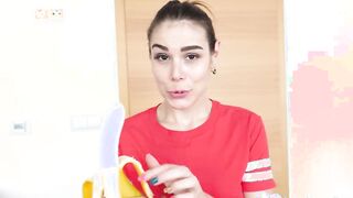Adorable chick eats a banana and fingered herself