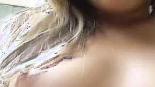 Tights wearing Germa thot showing off her big boobed body and her bald snatch