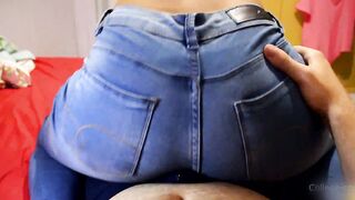 Dry humping on tight jeans, cum into leggings