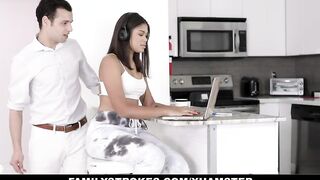 Chubby quarantined Latina milks her stepbrothers dick
