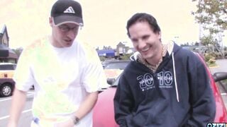 19 Yo gets picked up on the parking lot and gets her trimmed vagina hammered