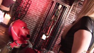 2 blonde chicks fucking with the same bro inside the sex dungeon