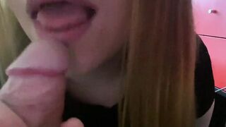 Big Tit blonde blows penis and offer titjob until jizzed inside her mouth