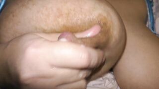 BBW Long boobed milf inside Maid cosplay showing to her cuckold husband her creampied unshaved twat!