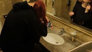 An important met had to be postponed. 18 Yo having fun into the restroom