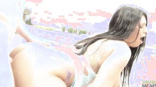 Seeing the dark hair tanning her mom body outdoor makes him ecstatic to pummel her cunt