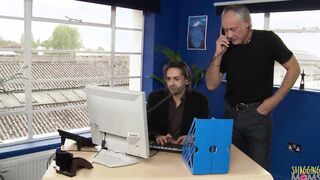 She surprises her hubby at work by bringing a dick hungry 18 yo for group sex