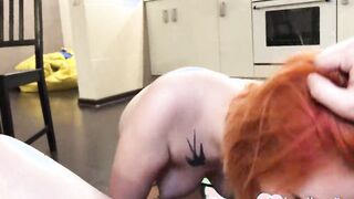 Alluring red head deepthroats like a real professional