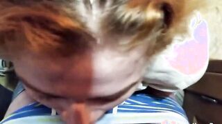 Nerdy red haired loves munching a hard shaft