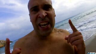 Her twat is soak when she notices a hung bro coming out of the ocean